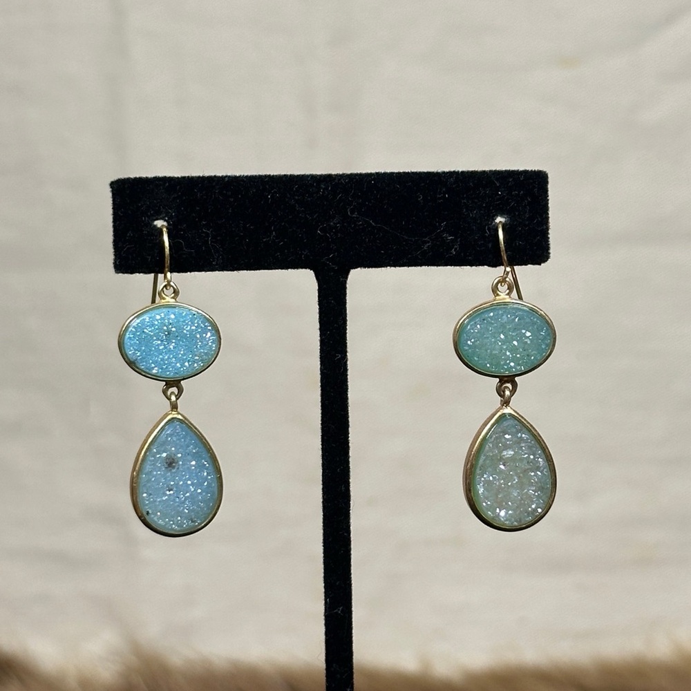 Elegant Blue Drusy Drop Earrings - Picture 1 of 3